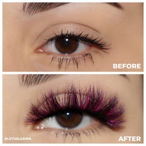 afterglow edm colored mink lashes purple mink eyelashes lotus lashes before after
