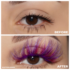 afterglow colored mink lashes stardust hot pink purple false eyelashes lotus lashes before and after